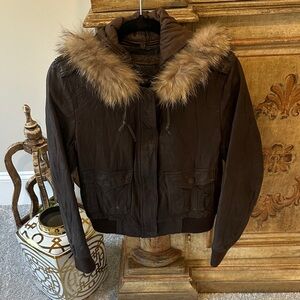 True Religion Fur-Trimmed Leather Jacket